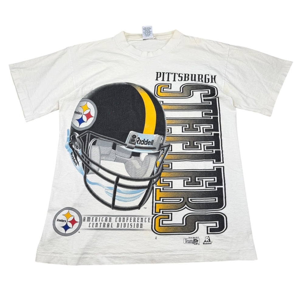 Vintage 1995 Pittsburgh Steelers Riddell T Shirt M Big Helmet NFL USA 90s